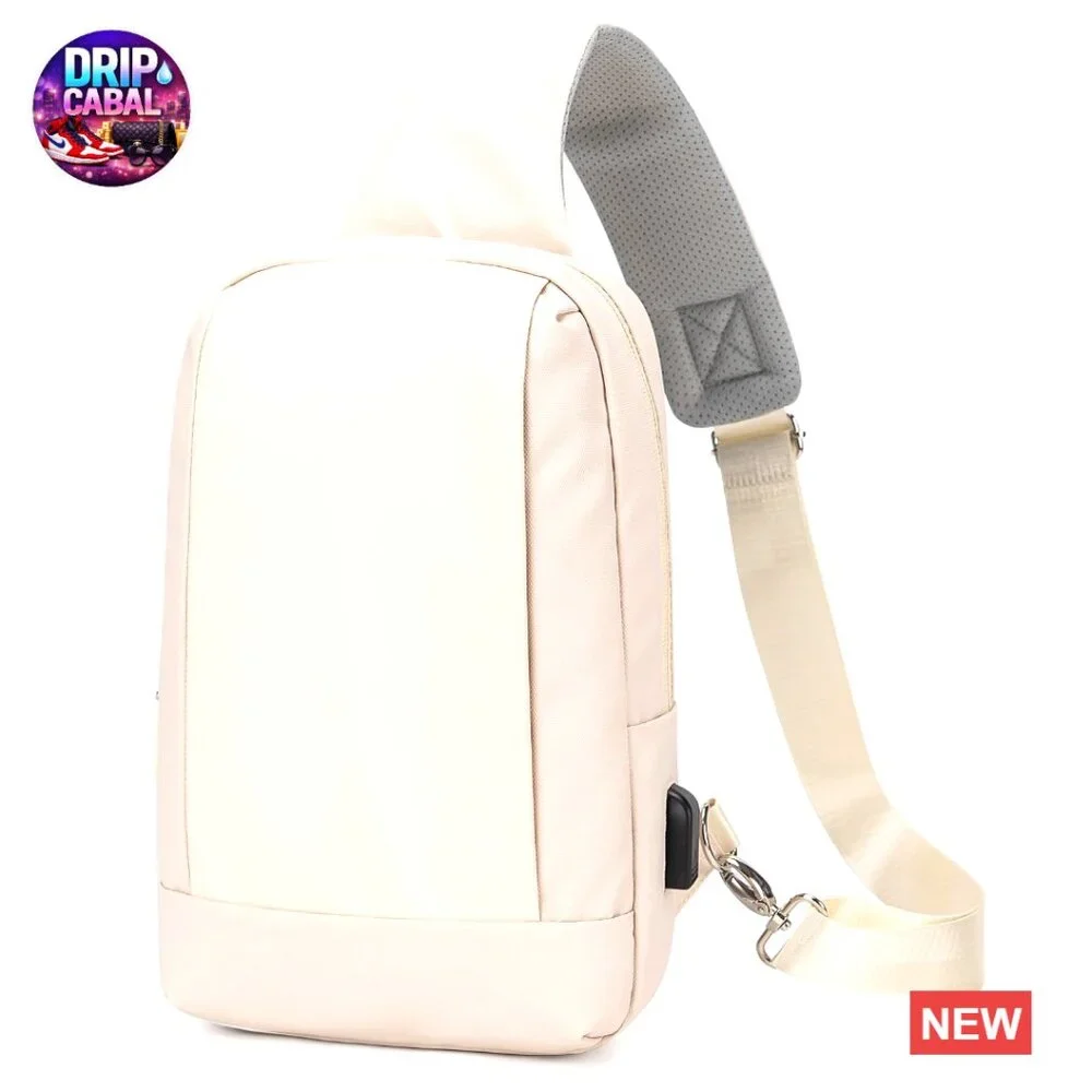 PU Leather Sling Bag with USB Charging Port, Adjustable Strap